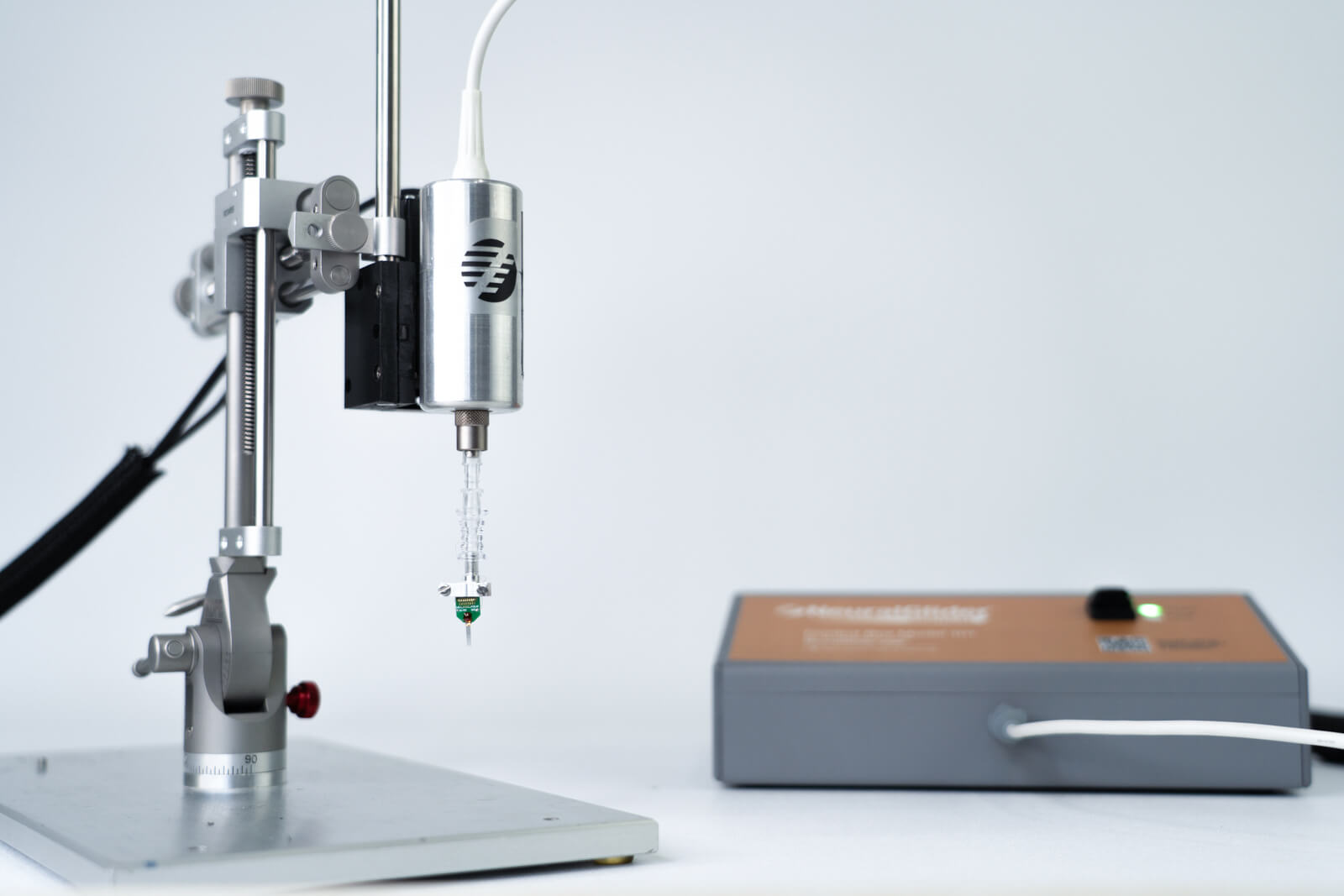 Close-up of the Actuated Medical GripTract endoscopic tissue manipulator.